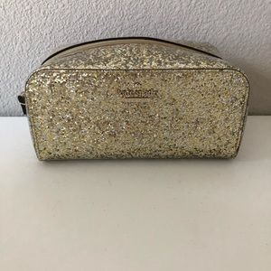 Kate Spade gold glitter cosmetic bag